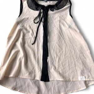 Anthropologie- Eva Franco- Cream and black blouse w-collar/tie detail- 100% silk